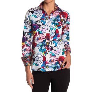 Robert Graham Shirt Women's L Long Sleeve Button Down Floral Multi Dopamine